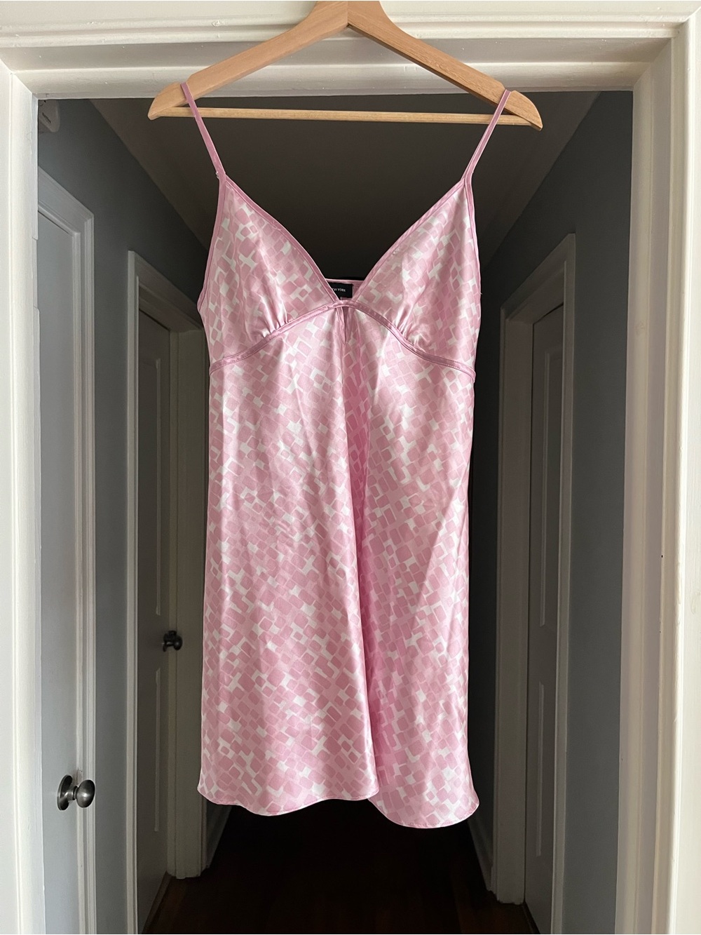 80s Inspired Light Pink Satin Slip with Subtle Geometric Print